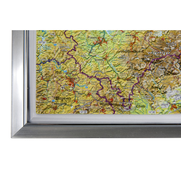 Georelief Estado federado de Sajonia, grande, mapa en relieve 3D con marco de aluminio