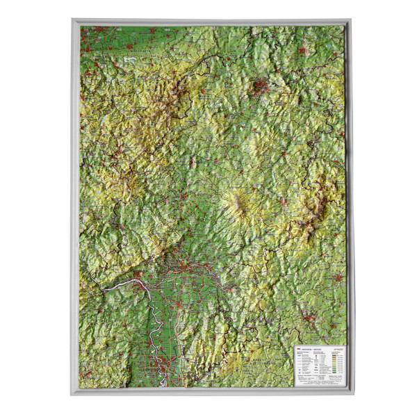 Georelief Estado federado de Hesse, pequeño, mapa en relieve 3D