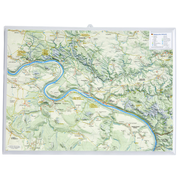 Georelief Suiza sajona, pequeño, mapa en relieve 3D