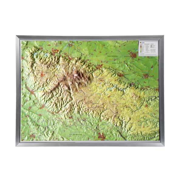 Georelief Harz klein, 3D Reliefkarte mit Kunststoffrahmen