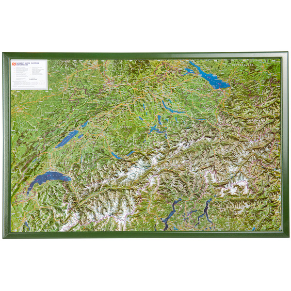 Georelief Mapa Vista aérea de Suiza con marco de madera