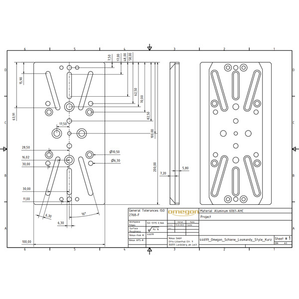 Omegon Placa de montaje universal tipo Losmandy de (corta)