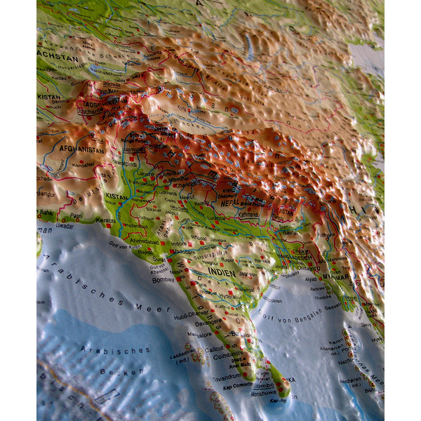 geo-institut Mapamundi GEO Institute Silver line Russian political world relief map (in German)