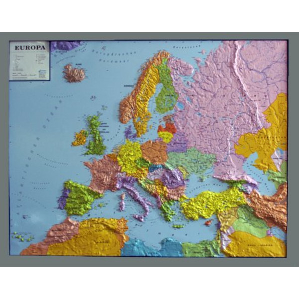 geo-institut Mapa continental de , mapa en relieve de Europa, línea Silver, político