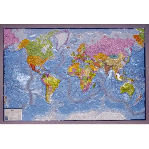 geo-institut Mapamundi Mapa en relieve Mundo Plata línea política Ruso