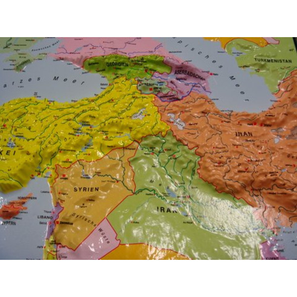 geo-institut Mapamundi Mapa mundial de , mapa en relieve del mundo, línea Silver, político, en inglés