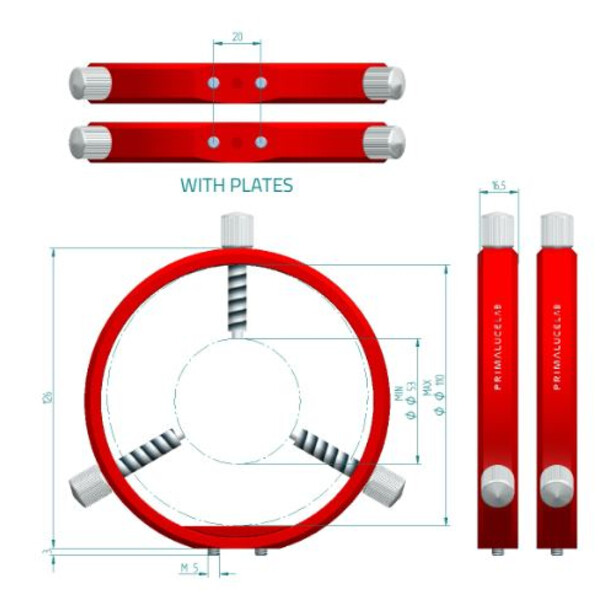PrimaLuceLab Abrazaderas para tubo guía PLUS de 115 mm