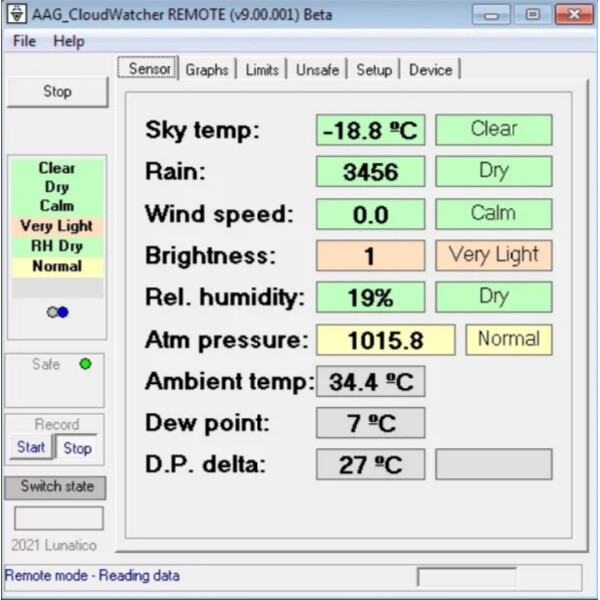 Lunatico Detector de nubes AAG CloudWatcher