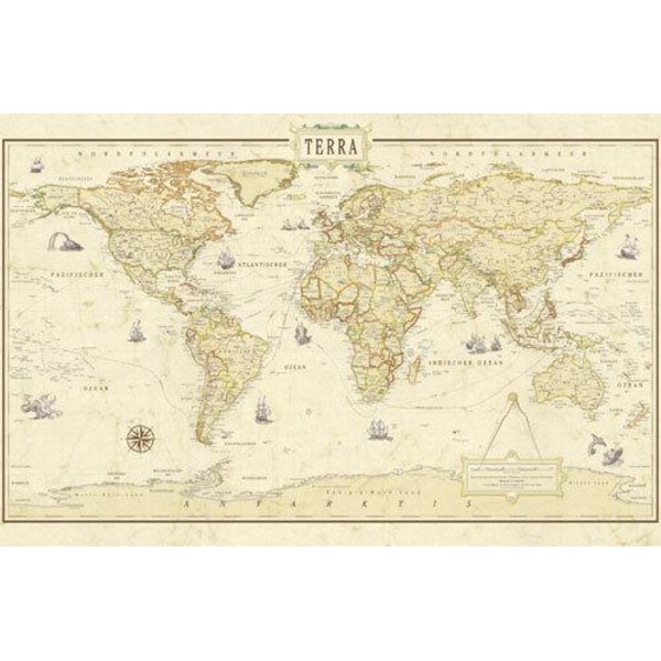 Terra by Columbus Mapamundi Mapa del mundo, de diseño de renacimiento