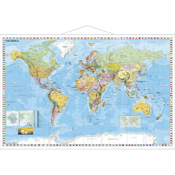 Stiefel Mapamundi Mapa político del mundo con guías metálicas, inglés