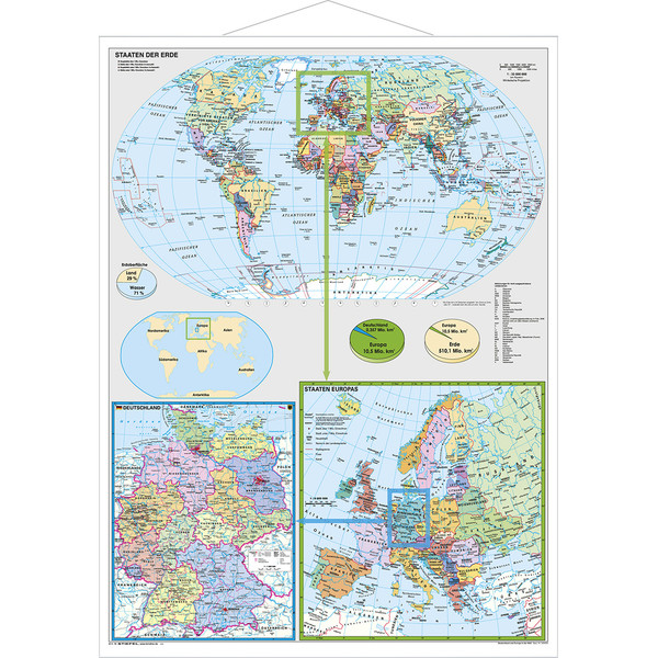 Stiefel Mapa Alemania y Europa en el mundo con guías metálicas