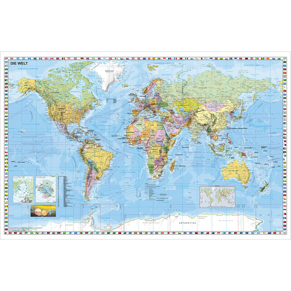 Stiefel Mapamundi Mapa de pared con guías de madera, blanco, cuerda para colgar