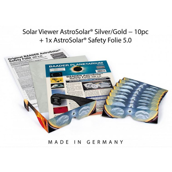 Baader Filtros solares: 10 gafas AstroSolar® plateadas/doradas y 1 lámina AstroSolar