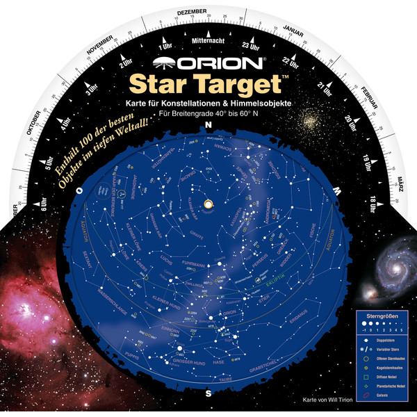 Orion Mapa estelar Drehbare Sternkarte Star Target für 40°-60° nord