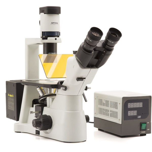 Optika Microscopio invertido Mikroskop IM-3F-UK, trino, invers, phase, FL-HBO, B&G Filter, IOS LWD W-PLAN, 40x-400x, UK