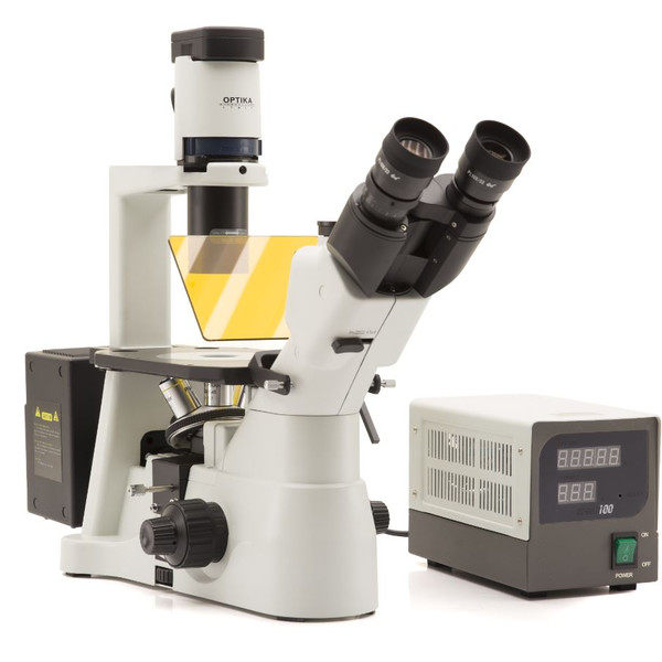 Optika Microscopio invertido Mikroskop IM-3F-EU, trino, invers, phase, FL-HBO, B&G Filter, IOS LWD W-PLAN, 40x-400x, EU