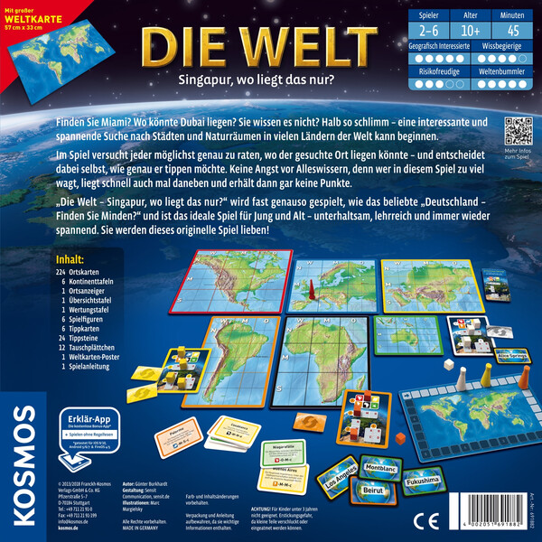 Kosmos Verlag Die Welt - Singapur, wo liegt das nur? ("El mundo - Singapur, ¿por dónde queda?"), juego de editorial Kosmos