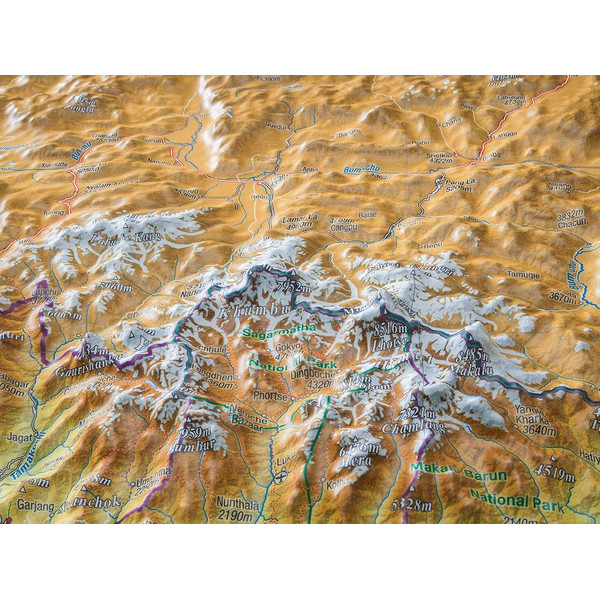 Georelief Mapa regional Nepal groß 3D mit Holzrahmen