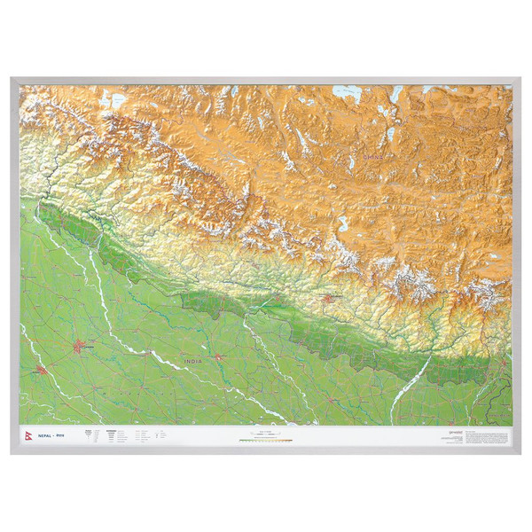 Georelief Mapa regional Nepal groß 3D mit Aluminiumrahmen