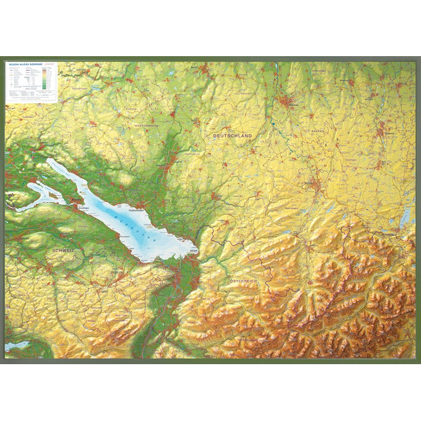 Georelief Mapa regional Allgäu Bodensee 3D Reliefkarte (77 x 57 cm)