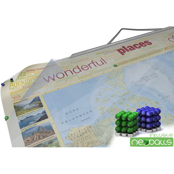 Bacher Verlag Mapamundi World map for your journeys "Places of my life" small including NEOBALLS