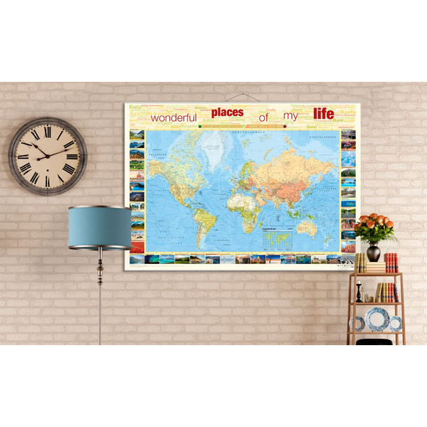 Bacher Verlag Mapamundi World map for your journeys "Places of my life" extra-large including NEOBALLS