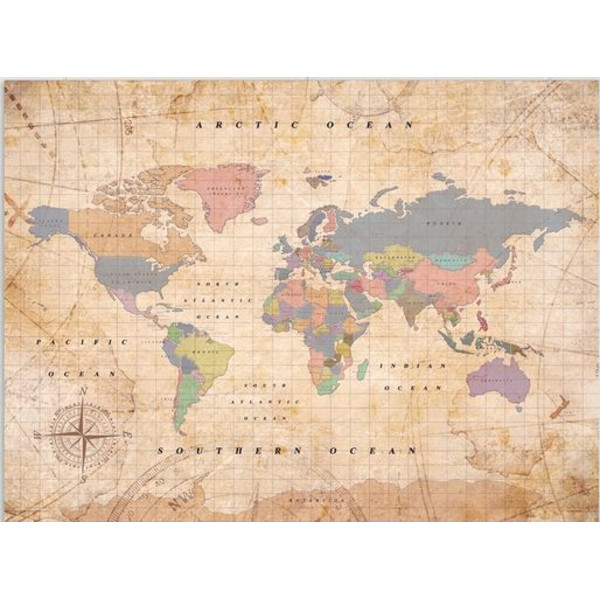 Miss Wood Mapamundi Mapa Woody Acuarela Vieja Escuela XL