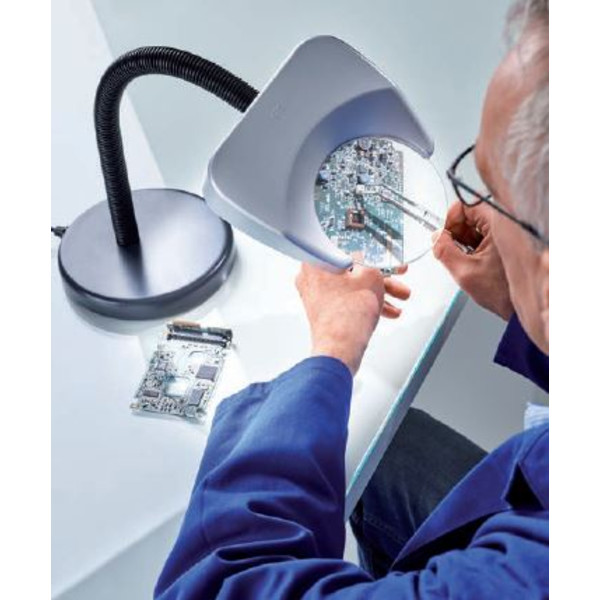Schweizer Lupa Tech-Line LED BASE DE MESA 6500K, 2x/Ø120mm, biconvexa, base de mesa
