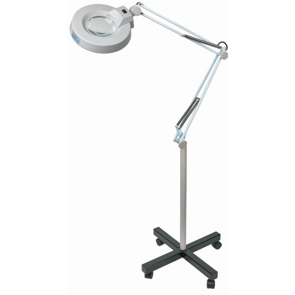 Schweizer Lupa, brazo de tijera, base de rodillo, 2x/Ø125mm, biconvexo, 22W