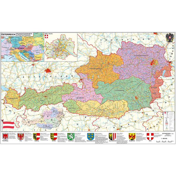 Stiefel Mapa PLZ- & Organisationskarte Österreich politisch (137 x 89 cm)