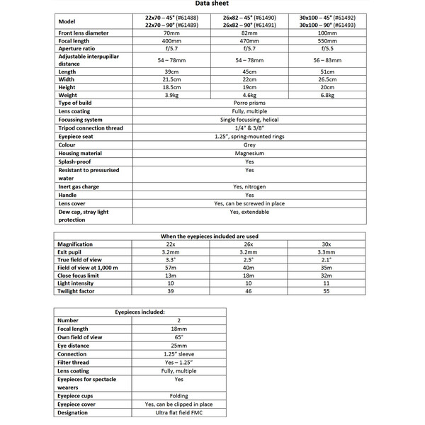 Omegon Binoculares Brightsky 30x100 - 90°