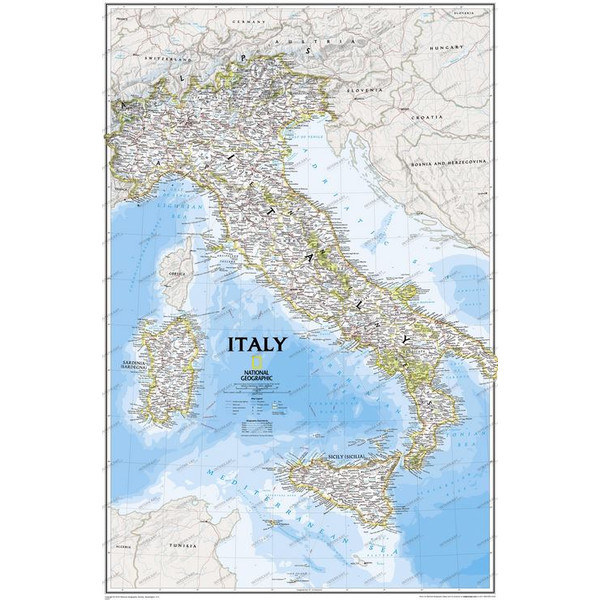 National Geographic Mapa Tablero de Italia enmarcado (plata)