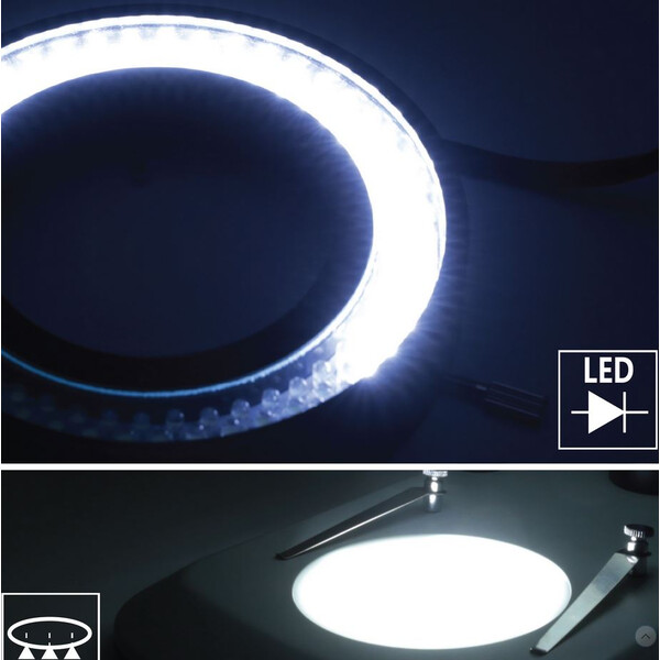 Optika Microscopio stereo zoom SZO-3, binocular, 6,7-45x, Soporte y columna, Luz incidente, Luz transmitida