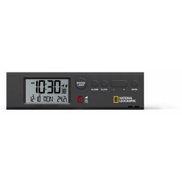 National Geographic Reloj despertador con hora mundial radiocontrolada, termómetro y Lámpara de bolsillo