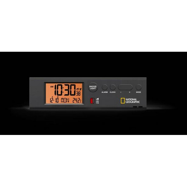 National Geographic Reloj despertador con hora mundial radiocontrolada, termómetro y Lámpara de bolsillo