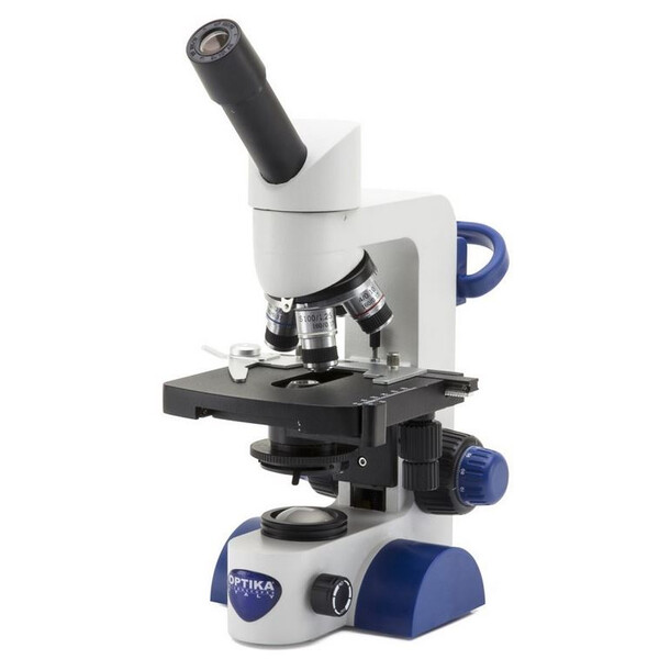Optika Microscopio B-65, mono, 40-1000x, LED, batería, mesa en cruz