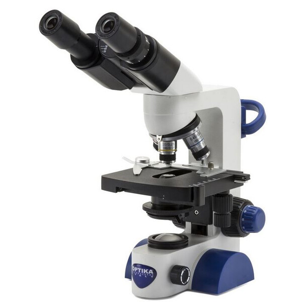 Optika Microscopio B-66, bino, 40-400x, LED, batería, mesa en cruz