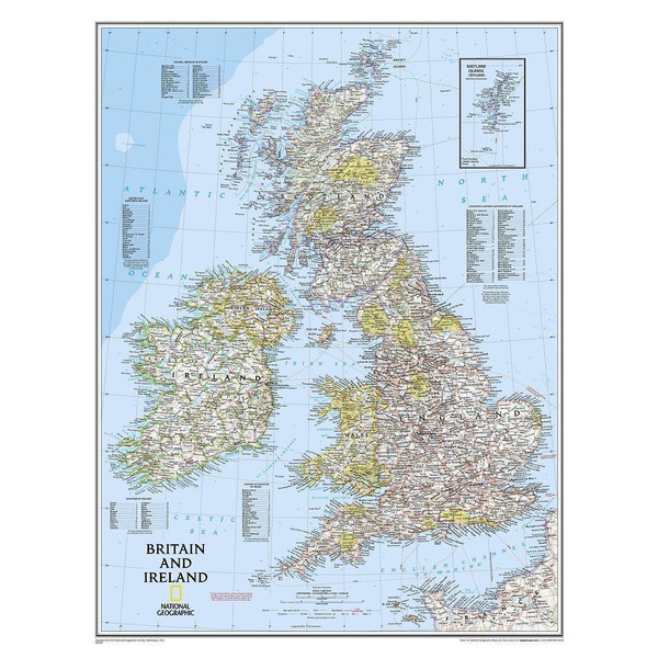 National Geographic Mapa regional de las Islas Británicas (laminado)