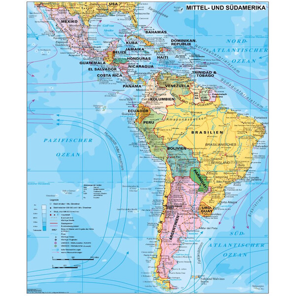 Stiefel Mapa continental Centroamérica y Sudamérica político (97 x 119 cm)