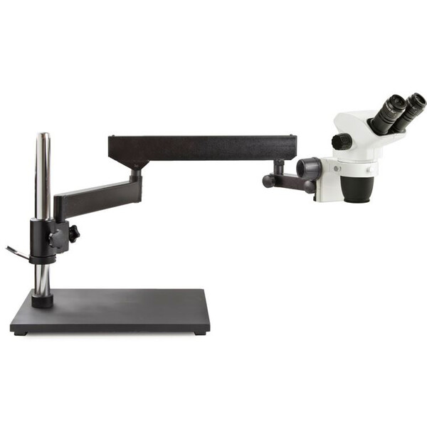 Euromex Microscopio stereo zoom NZ.1902-A, 6,7x - 45x, soporte de brazo articulado, placa de soporte, sin iluminación, binocular
