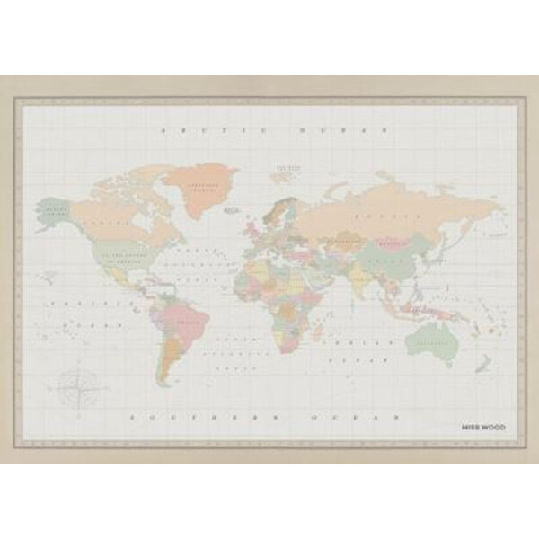 Miss Wood Mapamundi Woody Map Watercolor Colonial XL