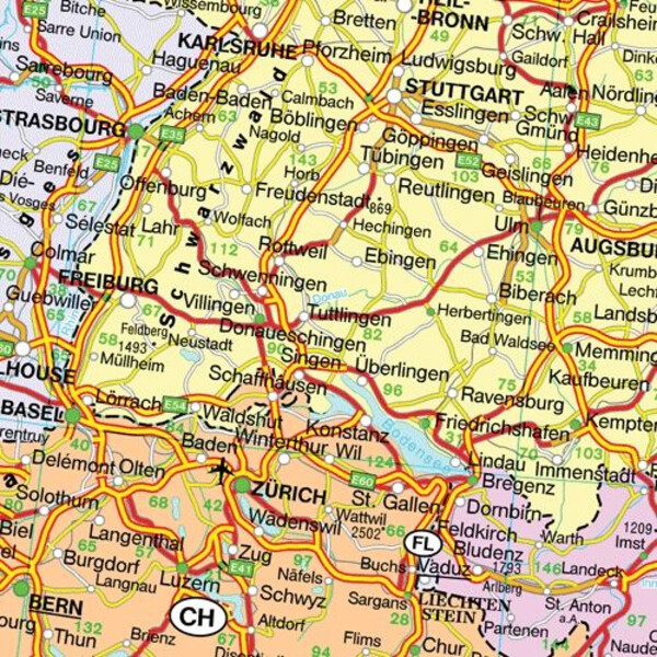 freytag & berndt Mapa continental Europe political with metal bars