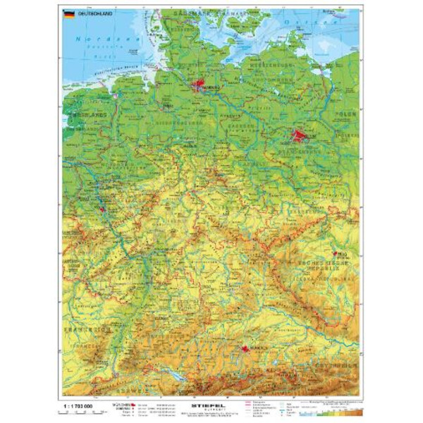Stiefel Mapa Alemania física con listones metálicos