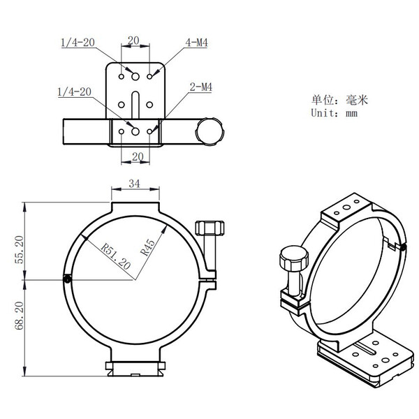 ZWO Adaptador para trípode fotográfico para cámaras ASI refrigeradas 90mm