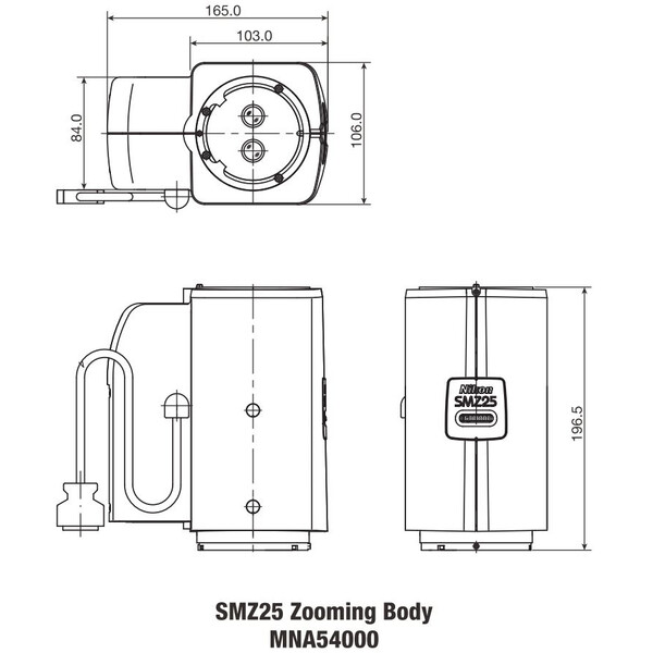 Nikon Cabazal estereo microsopio SMZ25, motorizado, óptica paralela, Achromat, cabezal zoom, bino, 6,3-157,5x, click stop, relación 25:1, 15°