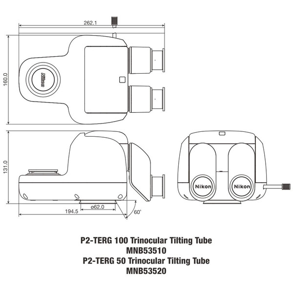 Nikon Cabazal estereo microsopio P2-TERG 50 trino ergo tube (100/0 : 50/50), 0-30°