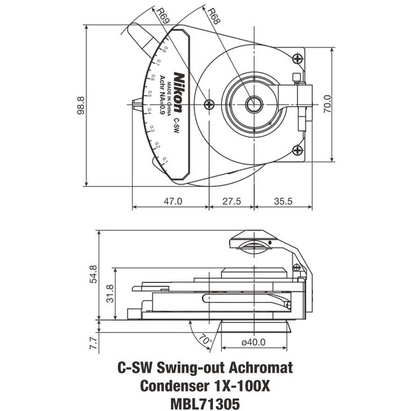 Nikon C-SW Achromat Condensador orientable 1-100X
