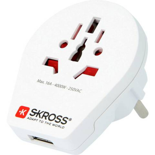 Skross Fuente energética Reiseadapter World to Europe mit USB