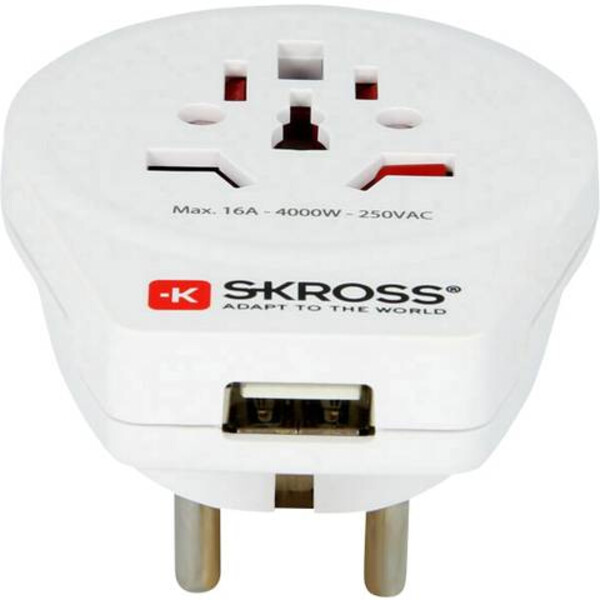 Skross Fuente energética Reiseadapter World to Europe mit USB