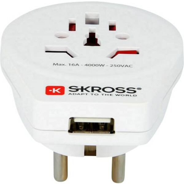 Skross Fuente energética Adaptador de viaje del mundo a Europe con USB